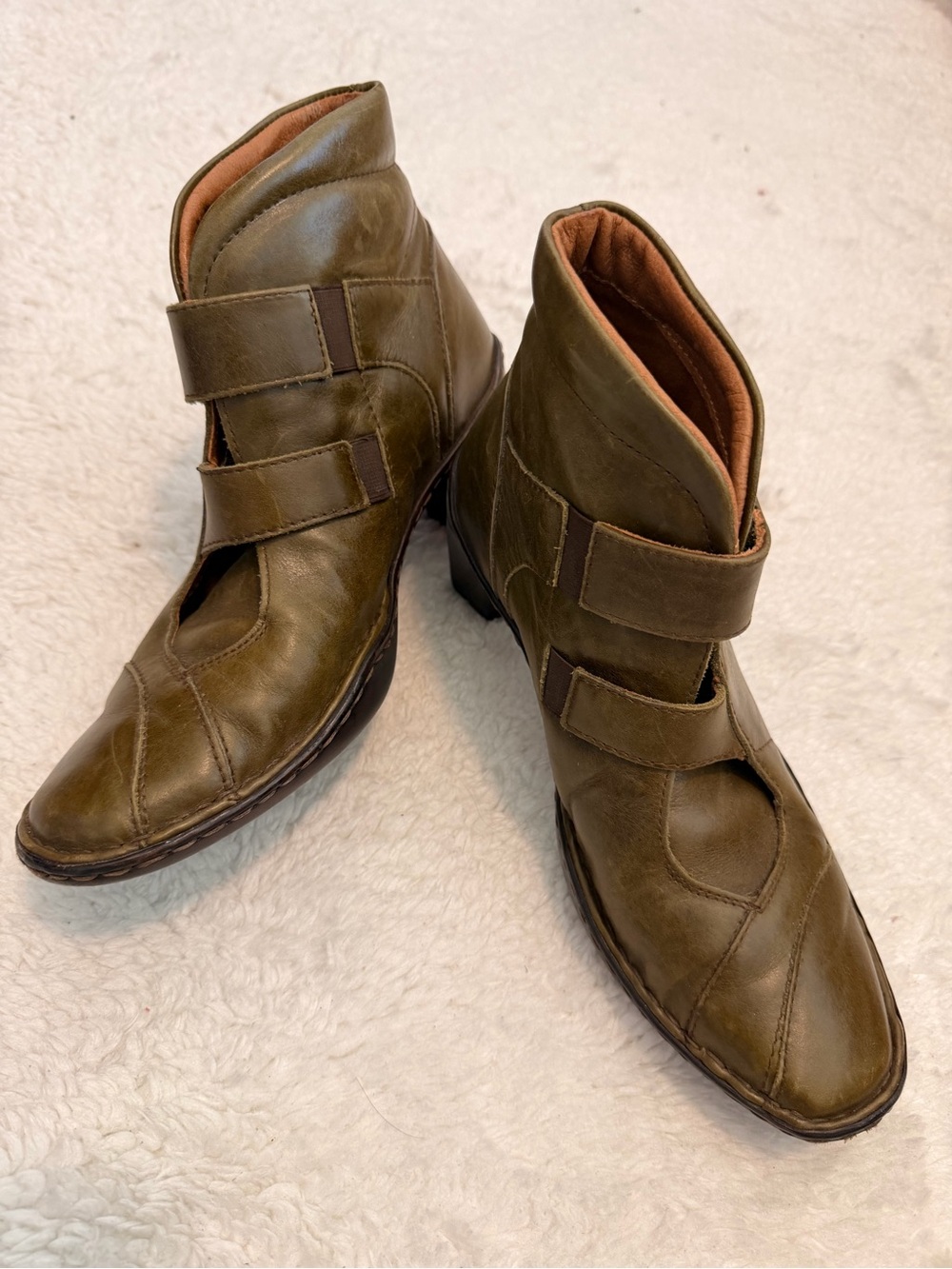 Josef Seibel Olive Green Leather Ankle Booties with Dual Straps